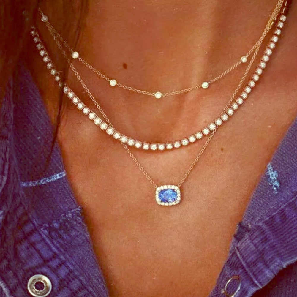 Multilayer Gold Chain Crystal Pendant